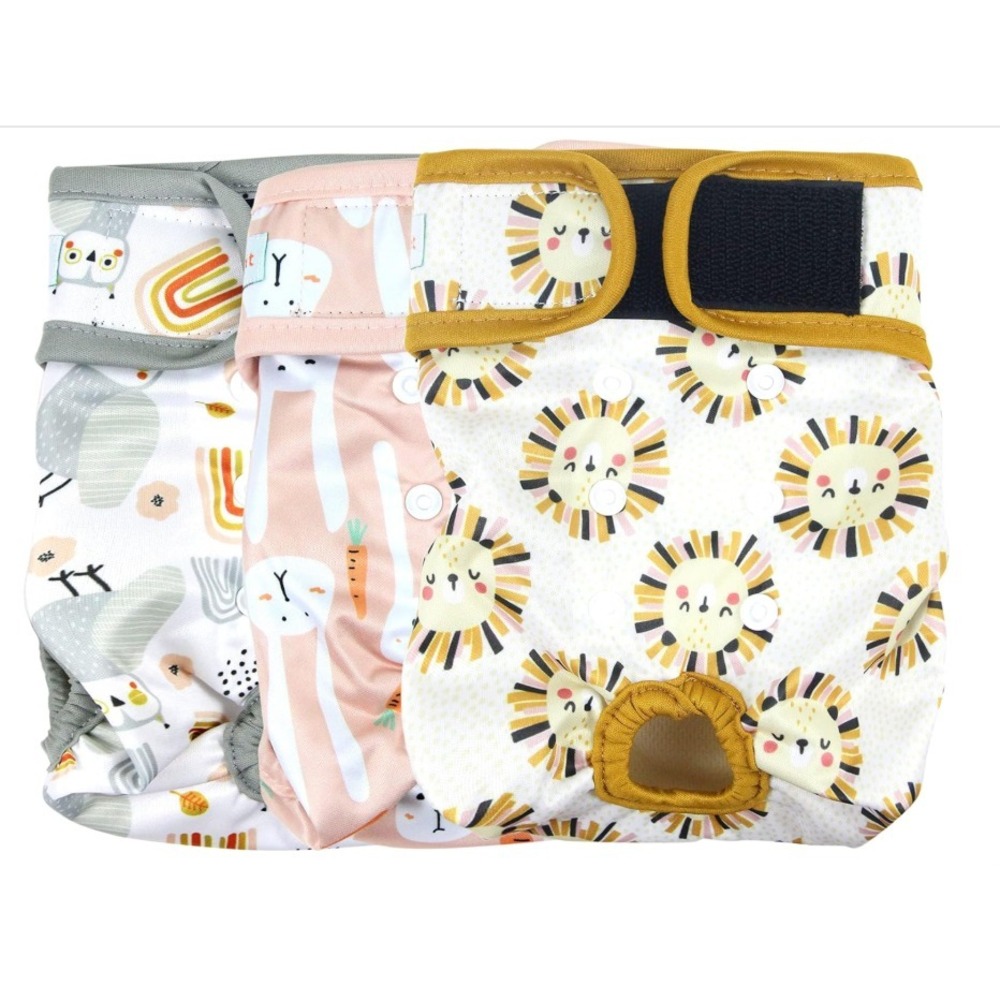 3pc Langsprit Washable Female Dog Diaper Sz Small Rabbit Owl Lion Girl Heat